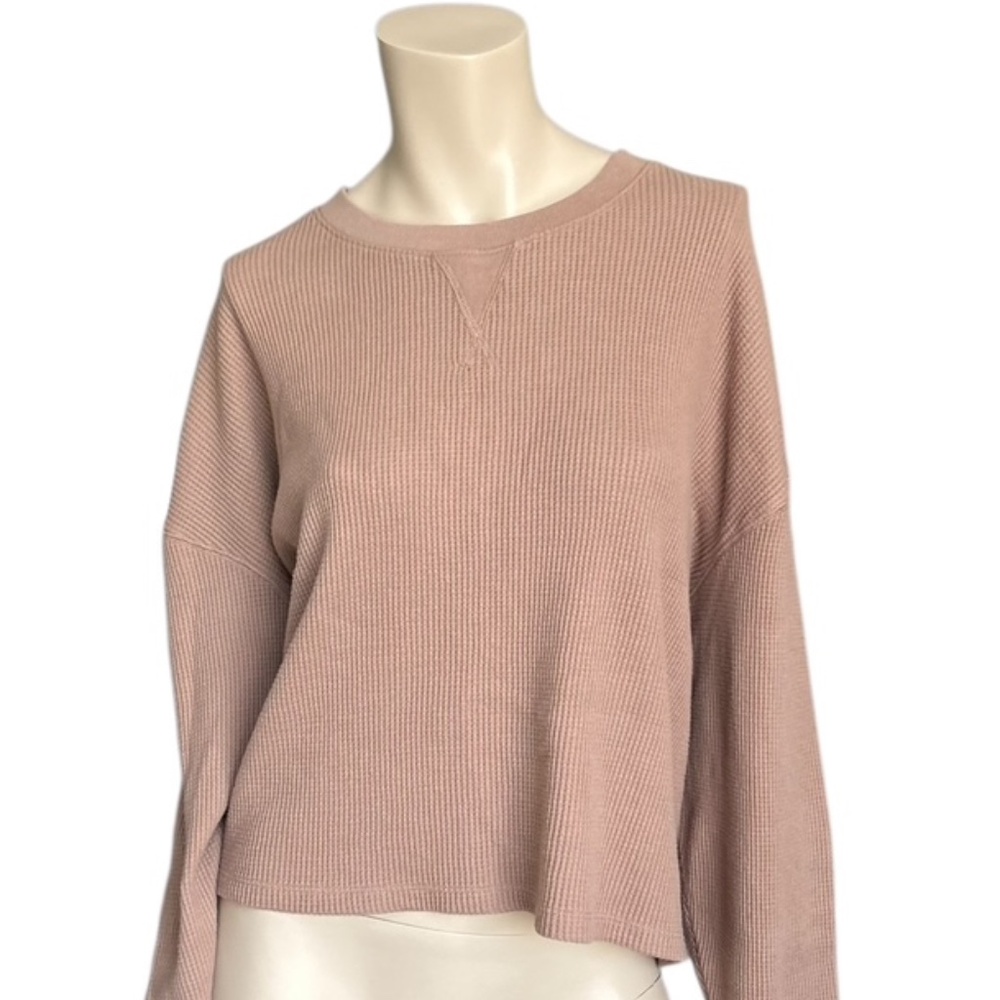 Abercrombie Oversize Soft A&F Cozy Cropped Waffle Knit Top Shirt XL Light Brown